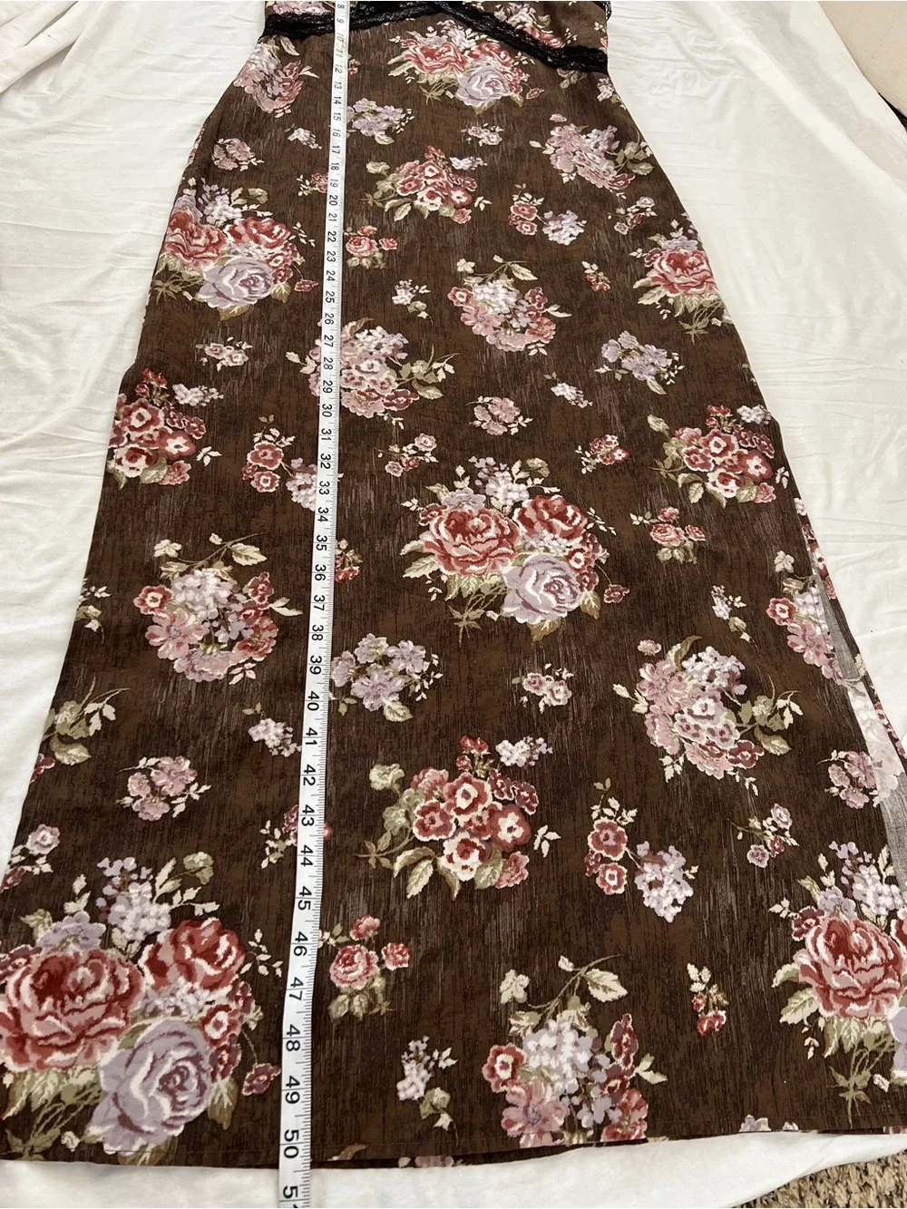 Brock Collection X H&M Brown Floral Lace Trim Maxi Slip Dress Size S